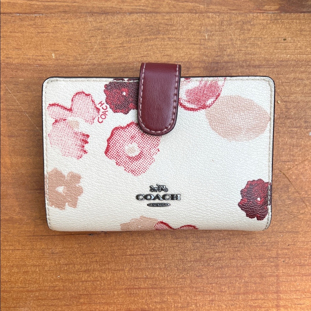 Coach Cream and Red Floral Wallet